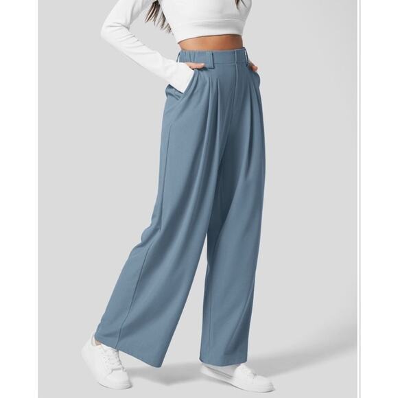 HALARA Pants - High Waisted Side Pocket Wide Leg Waffle Work Pants Color: Mountain Spring